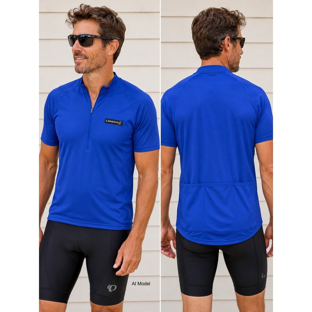 LeMond Cycling Jersey Mens Large Blue Short Sleeve 1/4 Zip USA Bike Shirt *